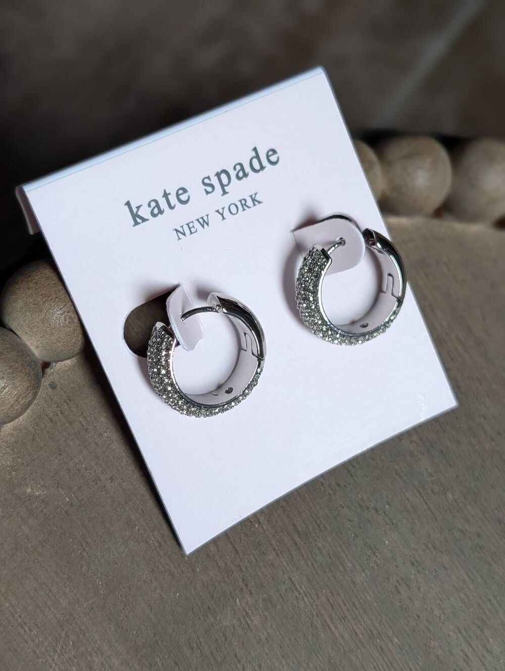KATE SPADE NY Silver Tone Pave Hoop.Earrings
